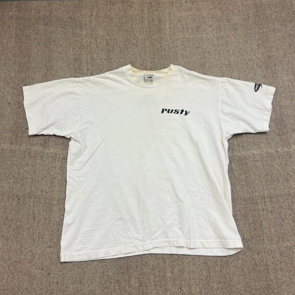 Vintage Rusty Shirt Mens XL White 1990s Handsome Boy Records Canada